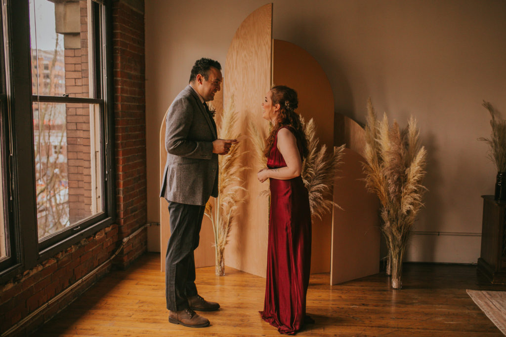couple eloping in Washington State in a studio in Seattle