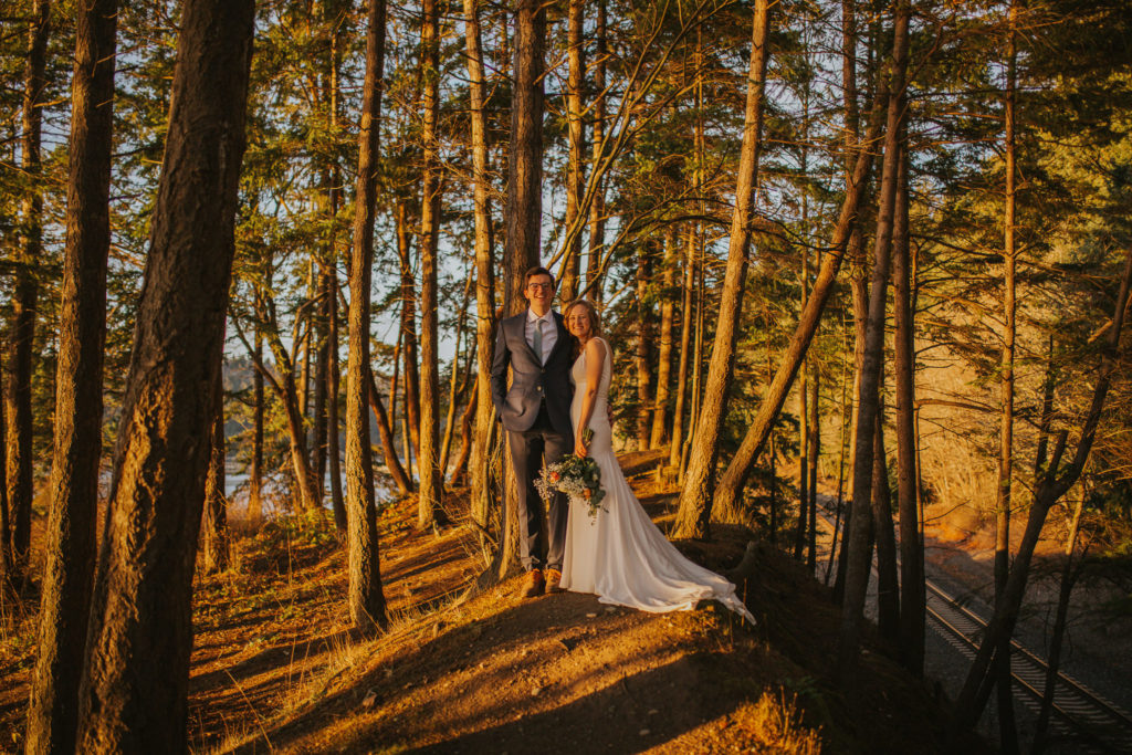 golden hour Washington State elopement with just married couple 